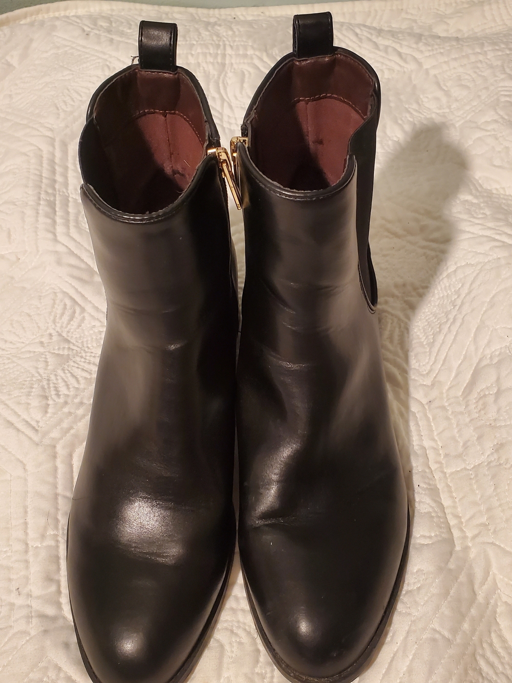Tommy Hilfiger Black Leather Ankle Booties with Gold Zip Accent